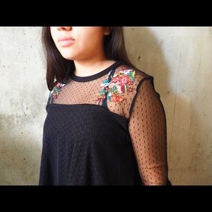 Maurice’s Black Lacey Top with Flower Detail